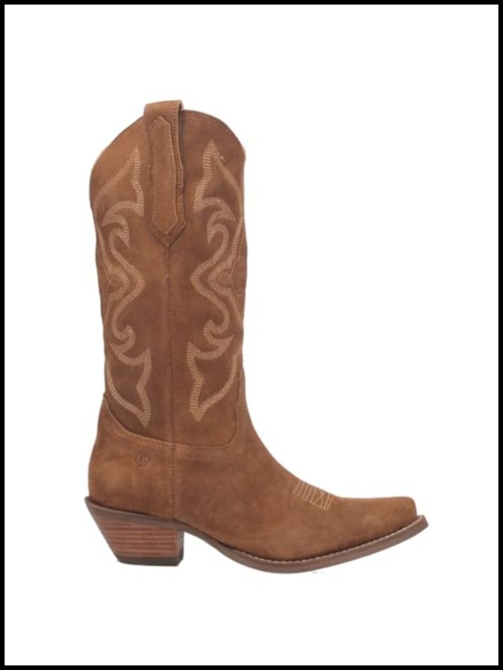 Embroidered Pull On Suede Mid Calf Boots Mid Heel